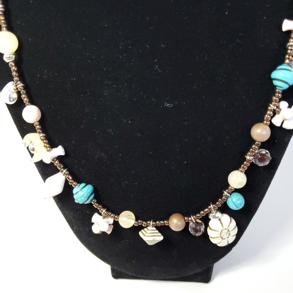Vintage Collections Ward Beaded Necklace Brown Beige Blue Shell Look - Picture 3 of 10